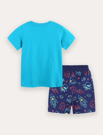 Rocket Print Short Sleeve T-Shirt and Shorts Set